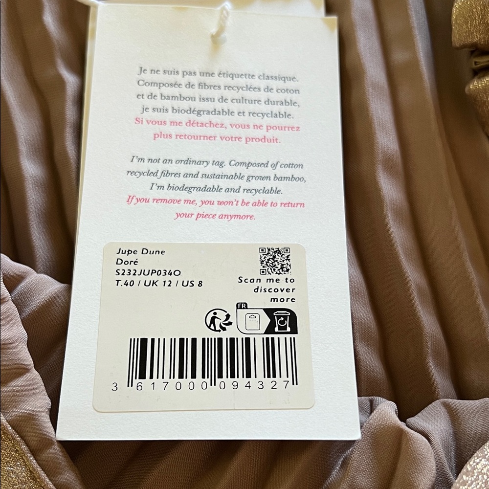 NWT Sezane Gold Dune Pleated Skirt, 8 - Picture 7 of 9